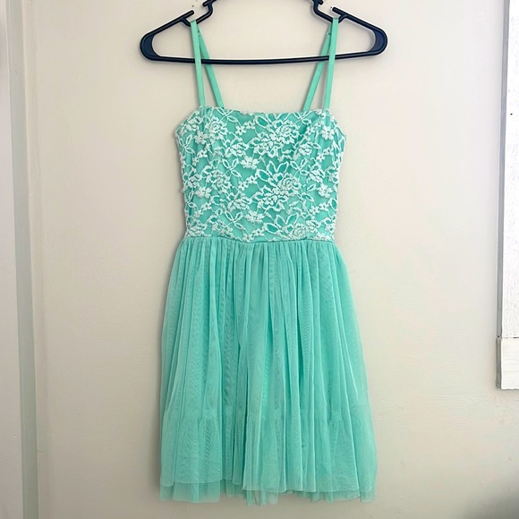 Floral Mint Green Mesh Dress - Picture 1 of 1